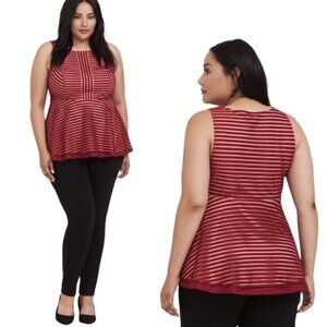 TORRID Women's Knit Shadow Stripe Sleeveless Peplum Blouse Top